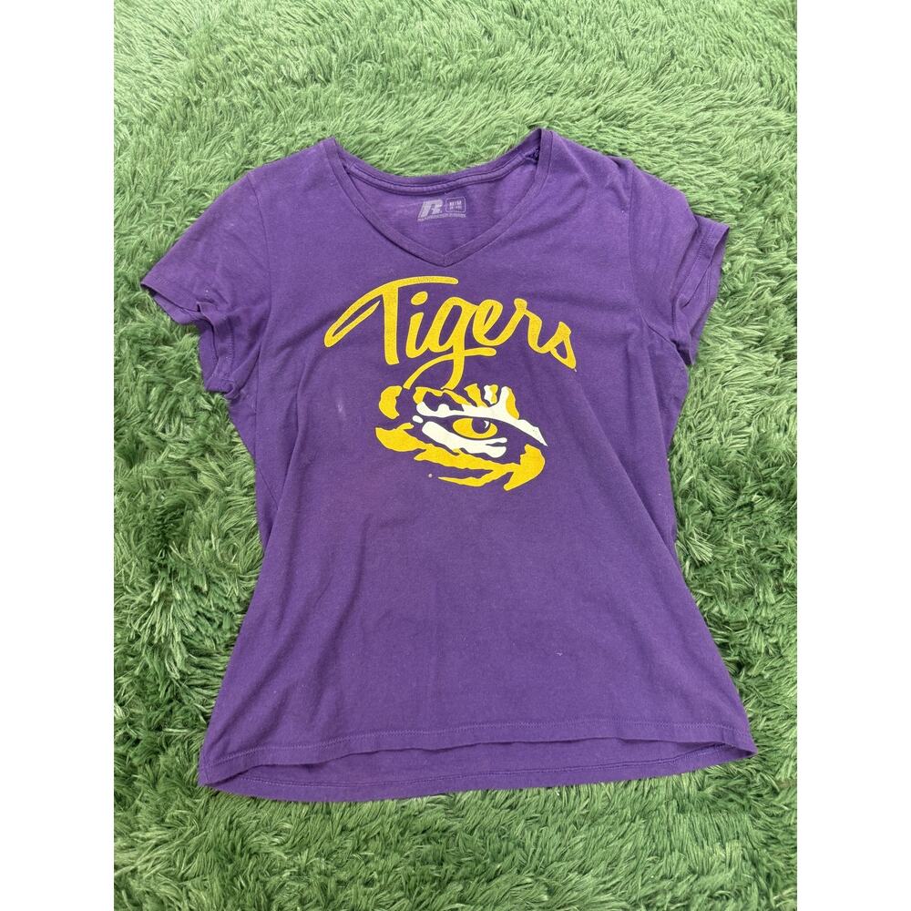 LSU University Women's M (8-10) Purple Graphic V-Neck Short Sleeve T-Shirt